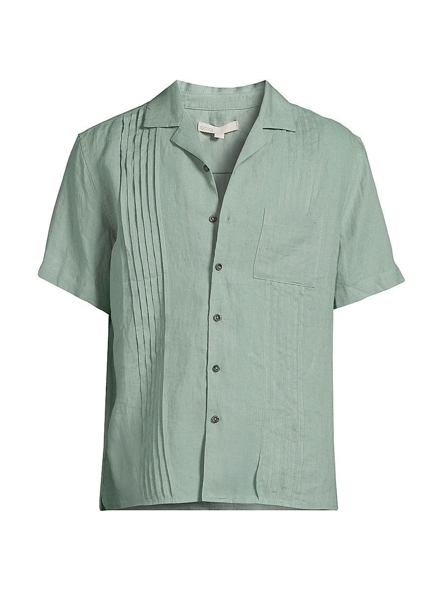 Men's Linen Pintuck Camp Shirt - Soft Olive - Size XL