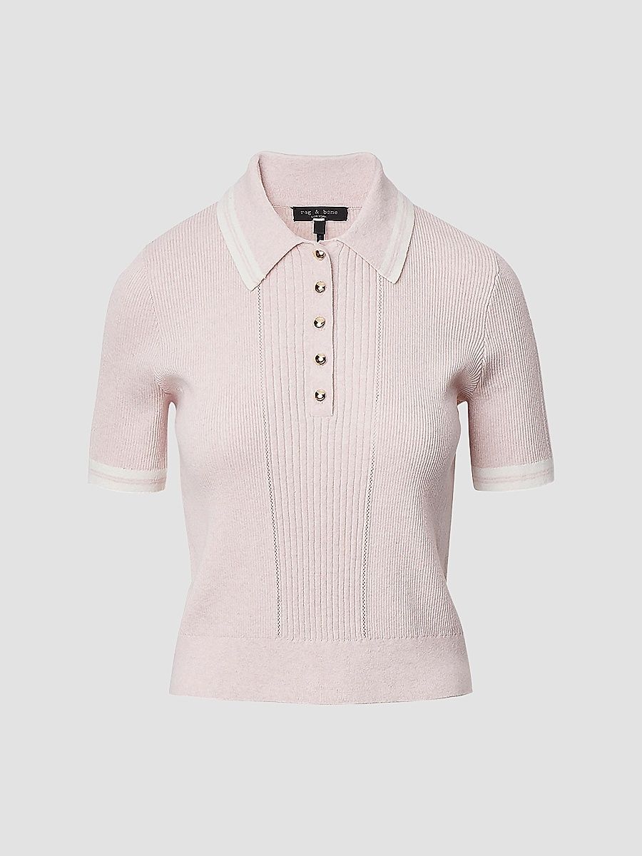 rag & bone Women's Laurie Tipped Polo Sweater - Light Pink - Size Small