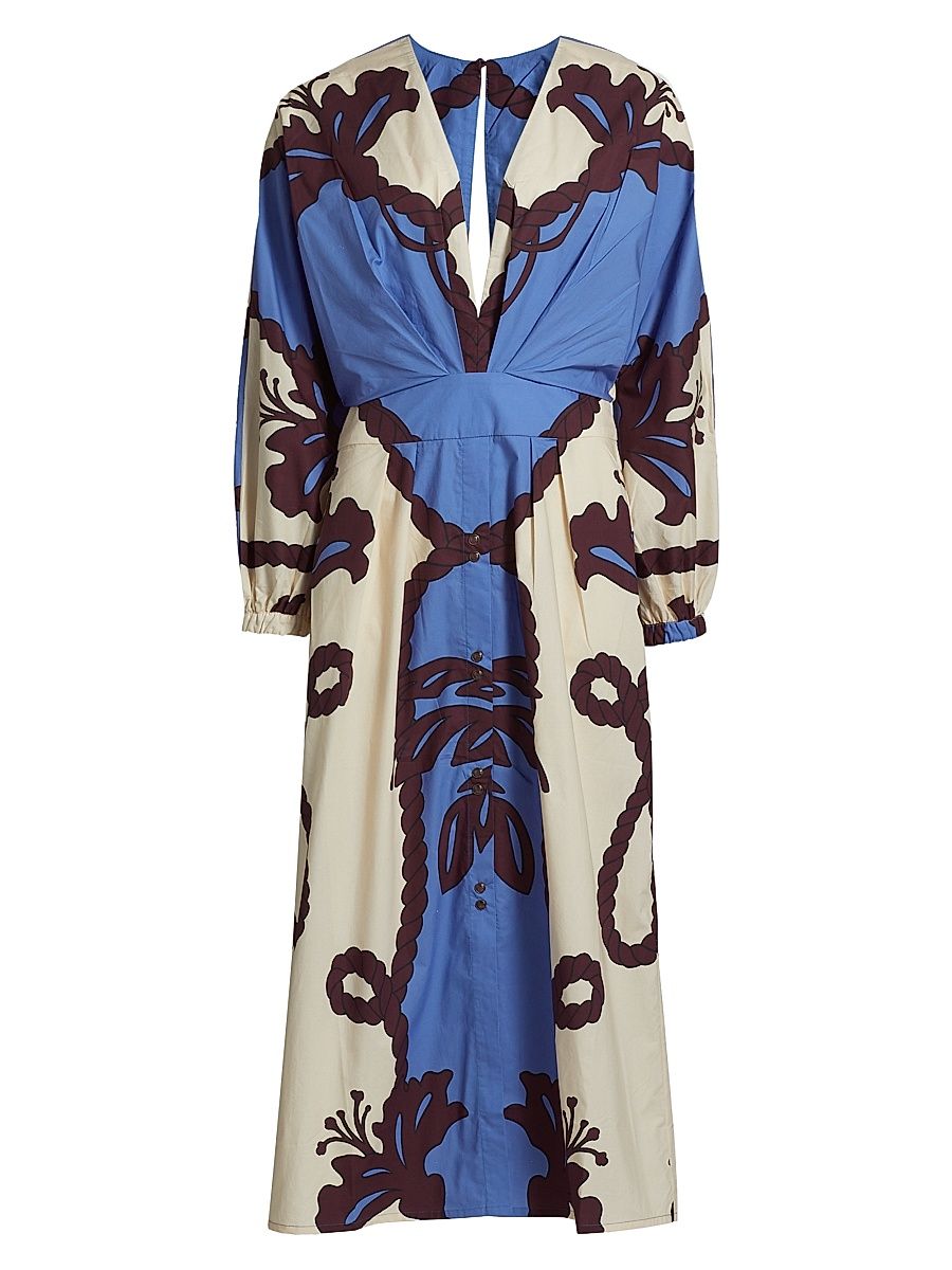 Women's Latitud Marina Printed Midi Dress - Ecru Blue Red - Size 0