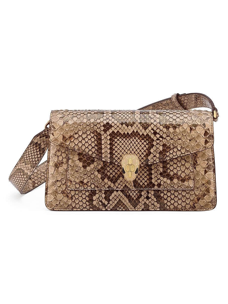 Women's Serpenti Forever Snakeskin-Embossed Leather Shoulder Bag - Travertine Bronze