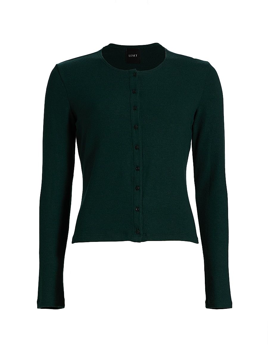 Women's Lauren Classic Knit Crop Cardigan - Emerald - Size XL