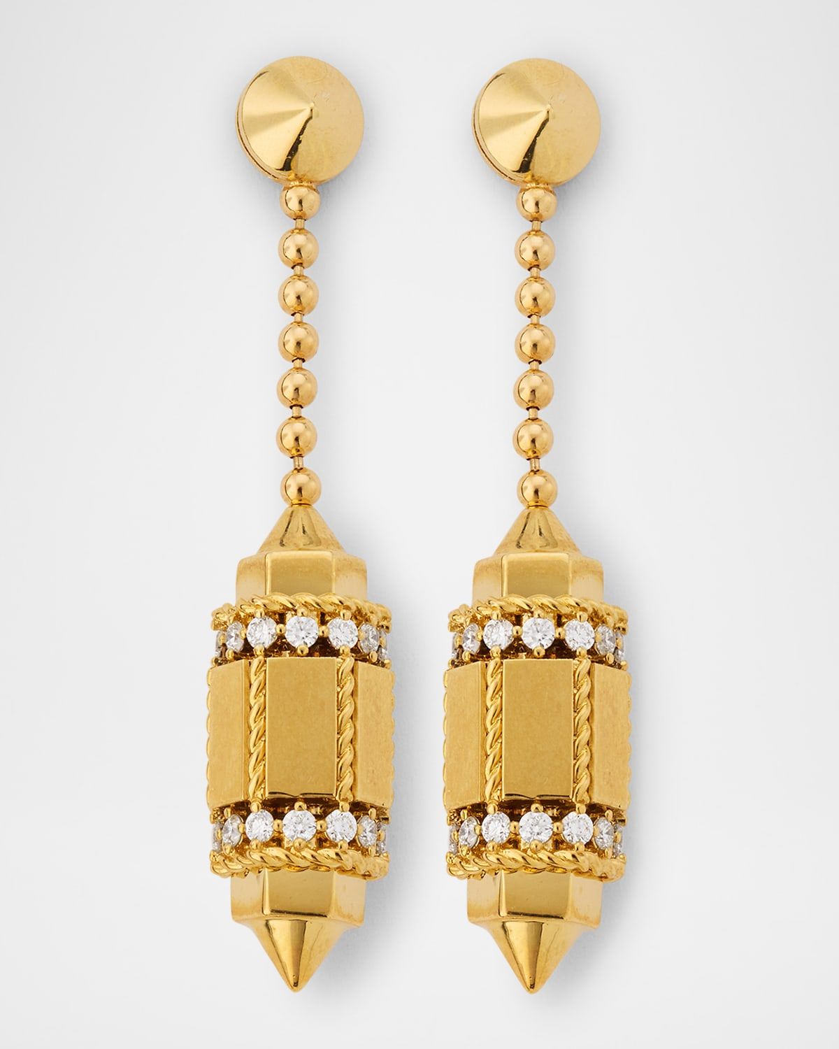 18K Yellow Gold Diamond Stacked Dangle Earrings