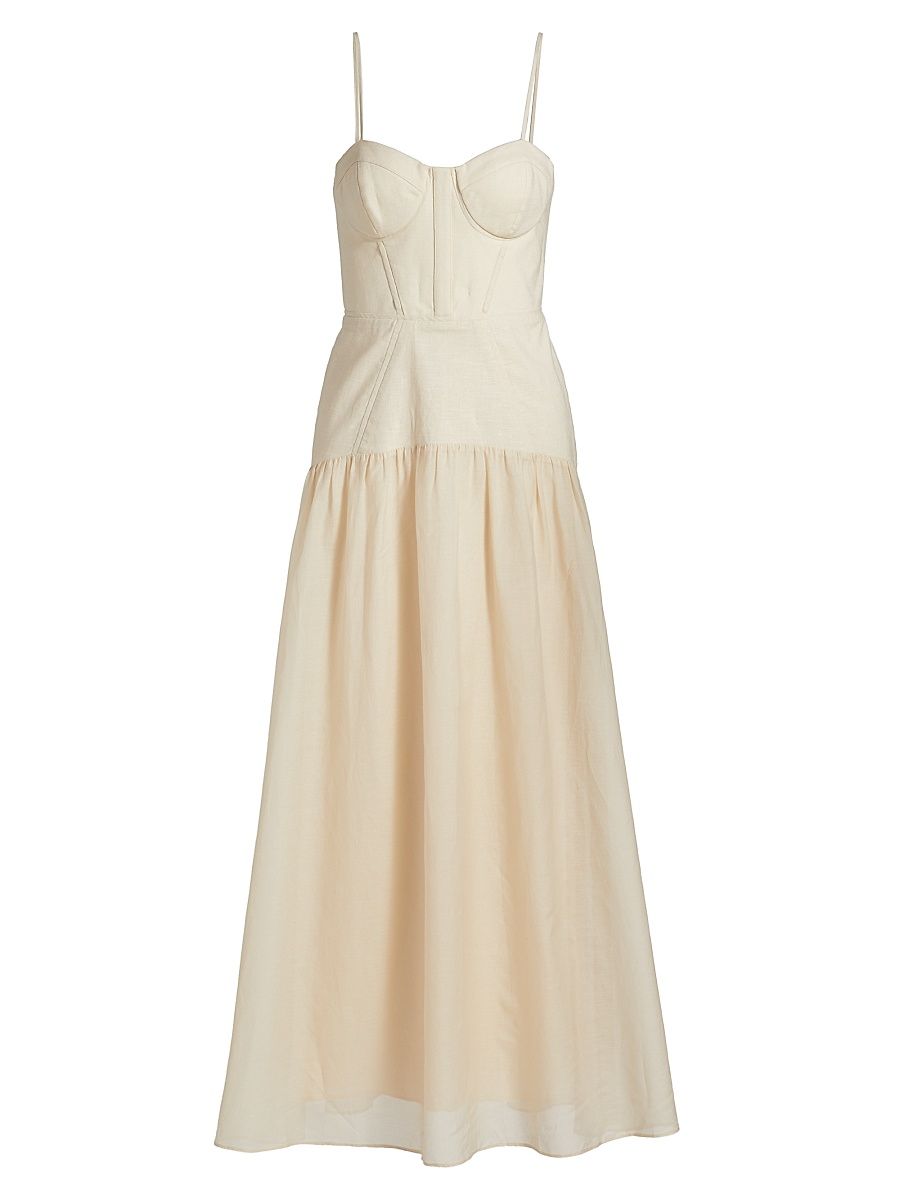 Women's Palermo Linen Corset Maxi Dress - Bone - Size 10