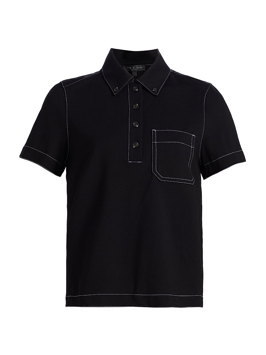 Women's Irina Contrast Stitch Polo Shirt - Black - Size Medium