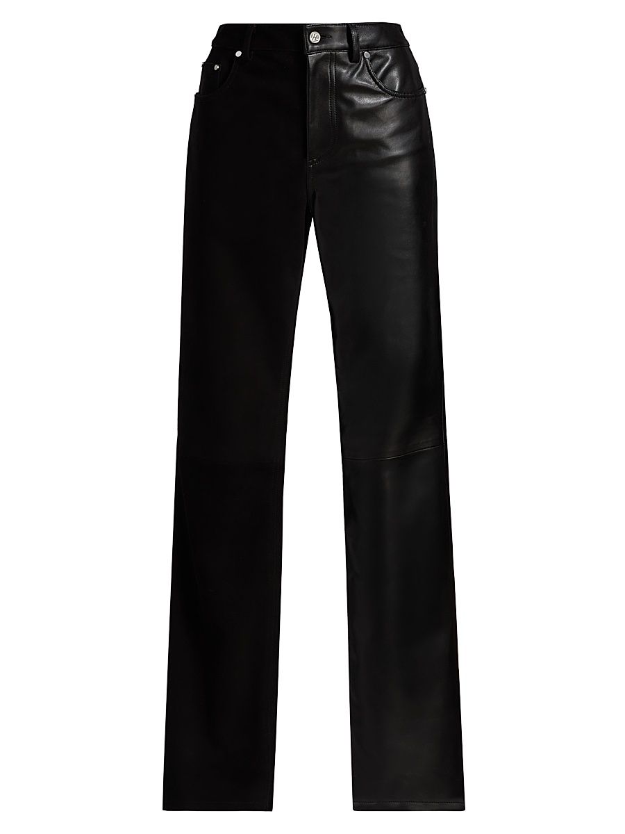 Women's Bisected Leg Five-Pocket Leather Pants - Black - Size 10