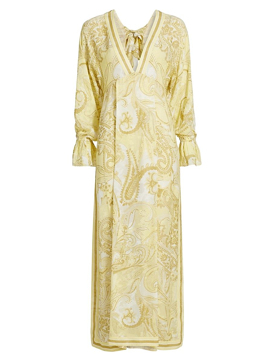 Women's Fiza Paisley Jacquard Kaftan - Light Yellow - Size XS