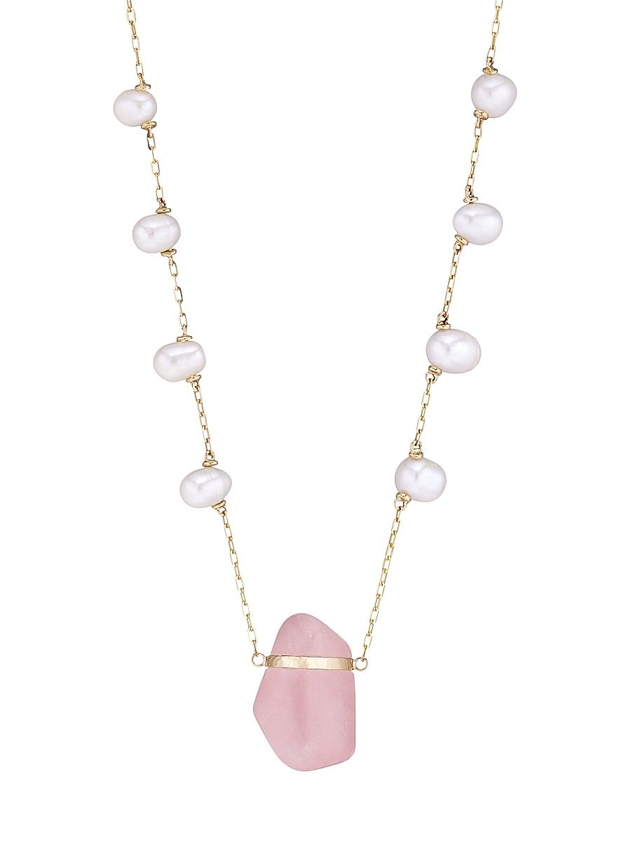 Women's Ocean 14K Yellow Gold, Pearl & Rose Quartz Necklace - Rose