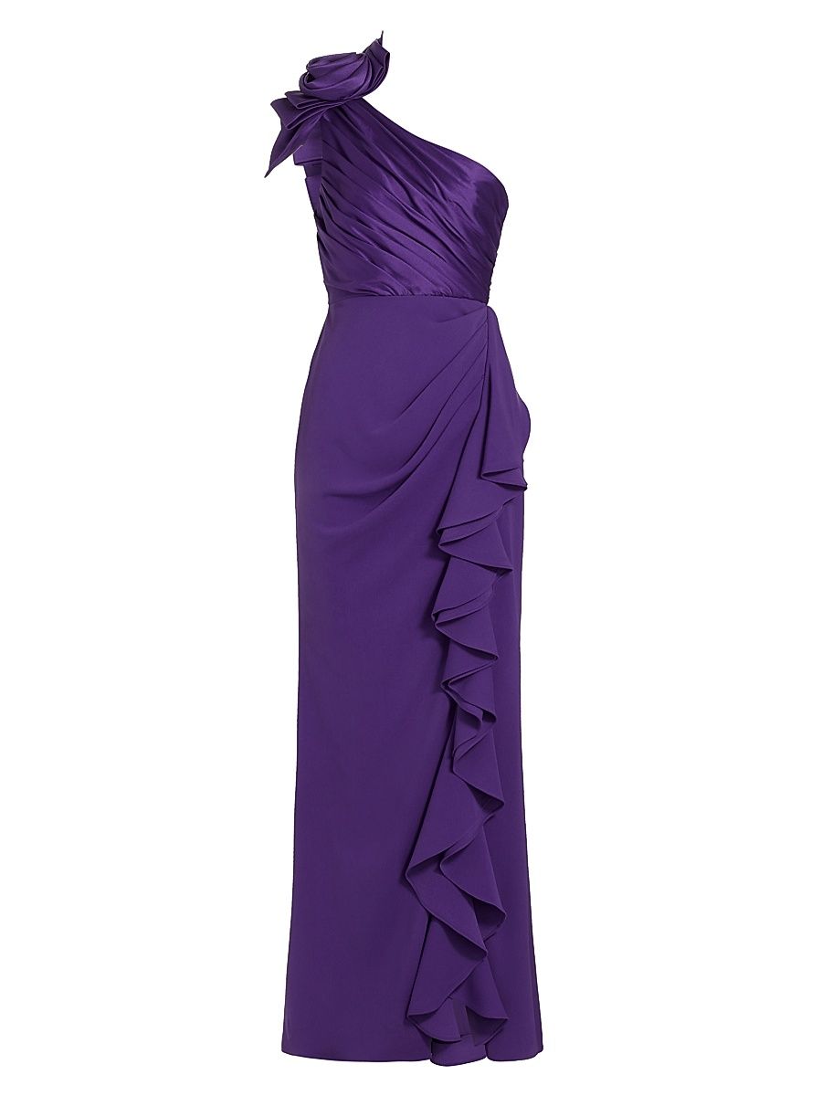 Women's Rosette One-Shoulder Gown - Purple - Size 2