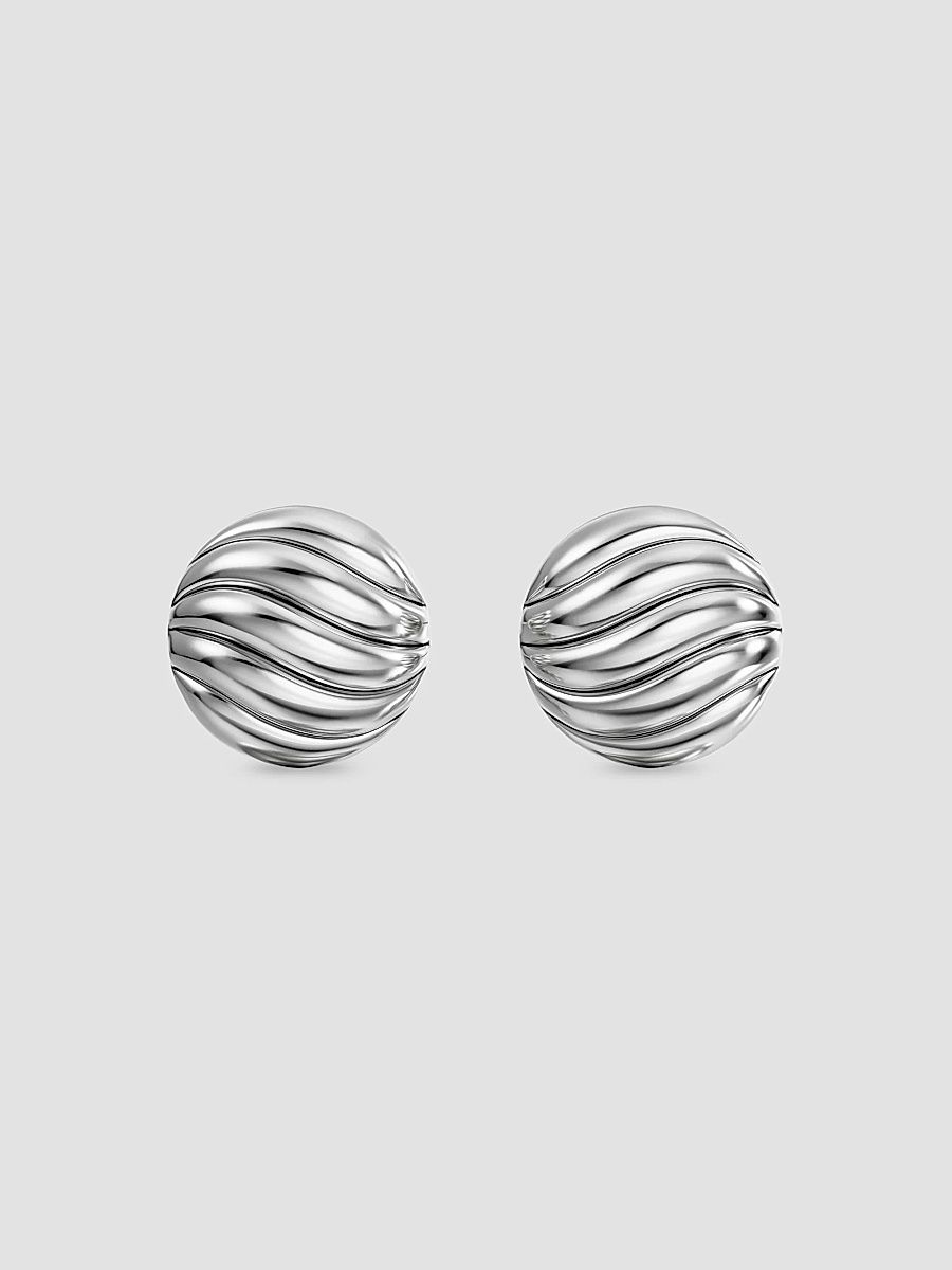 Women's Sculpted Cable Stud Earrings in Sterling Silver, 9MM - Silver