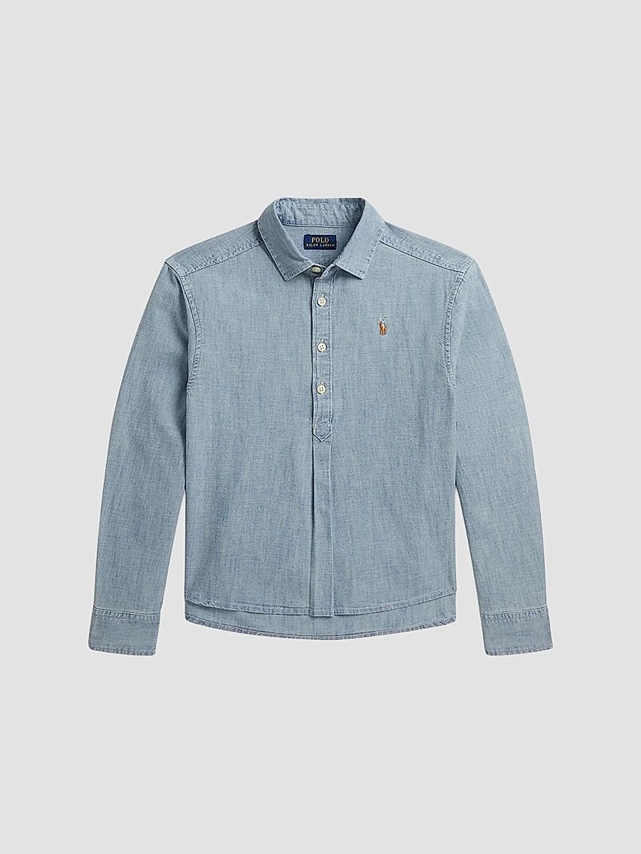Polo Ralph Lauren Girl's Little Girl's & Girl's Cotton Chambray Boxy Shirt - New Medium Wash - Size 6