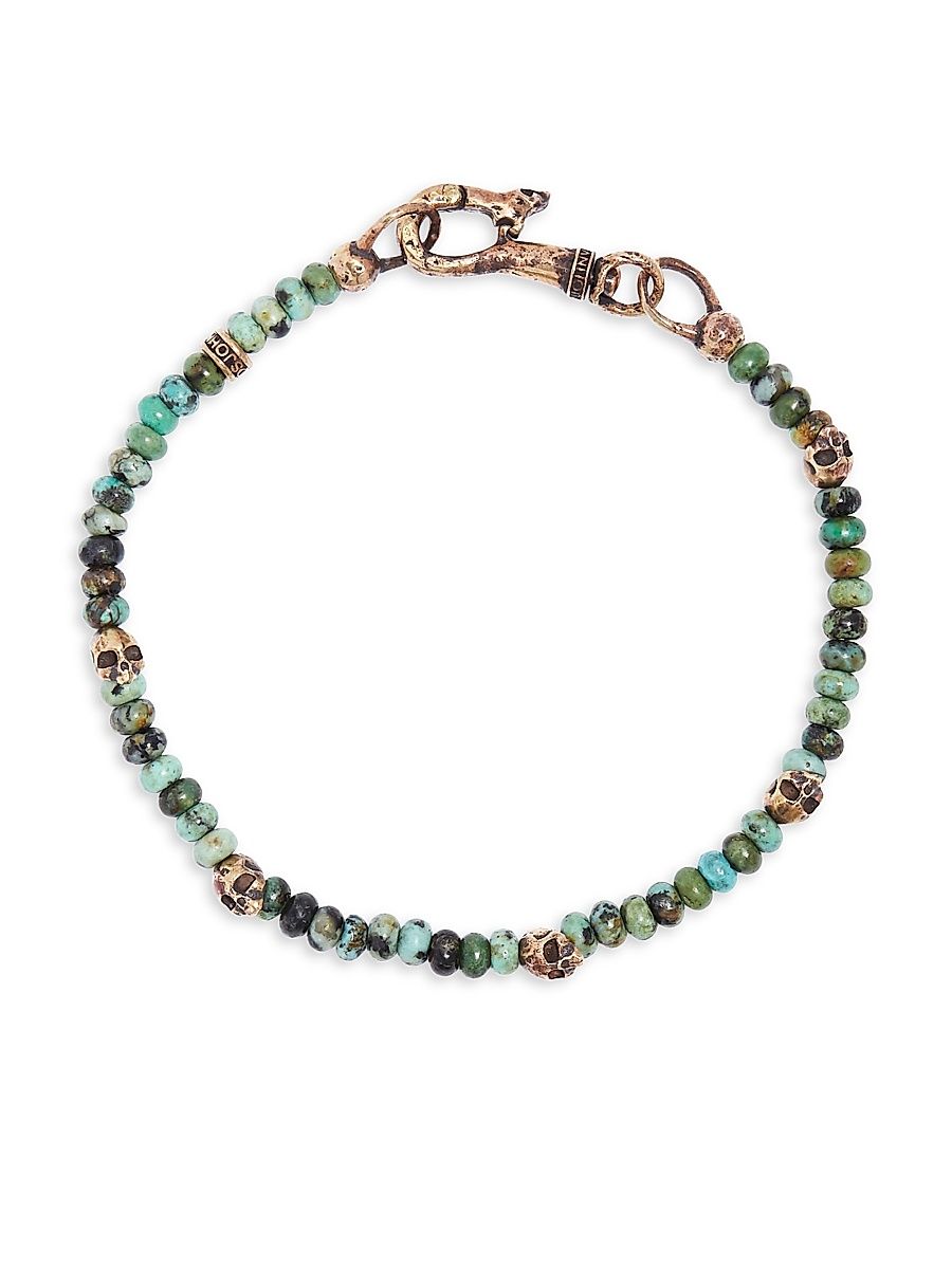 Men's Mercer Turquoise & Brass Skull Beaded Bracelet - Brass - Size XXL