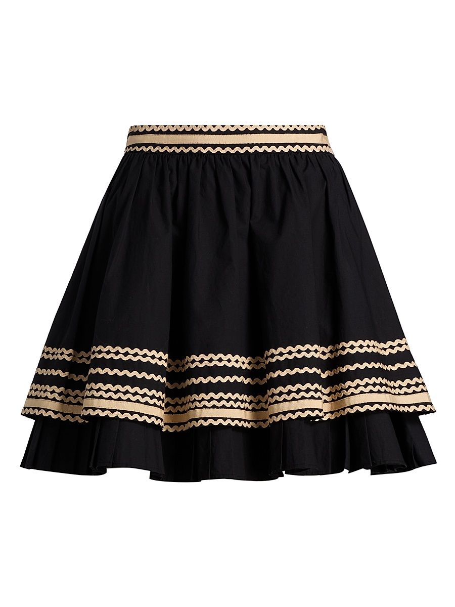 Women's Adaleigh Layered Scalloped Cotton Miniskirt - Noir - Size 16