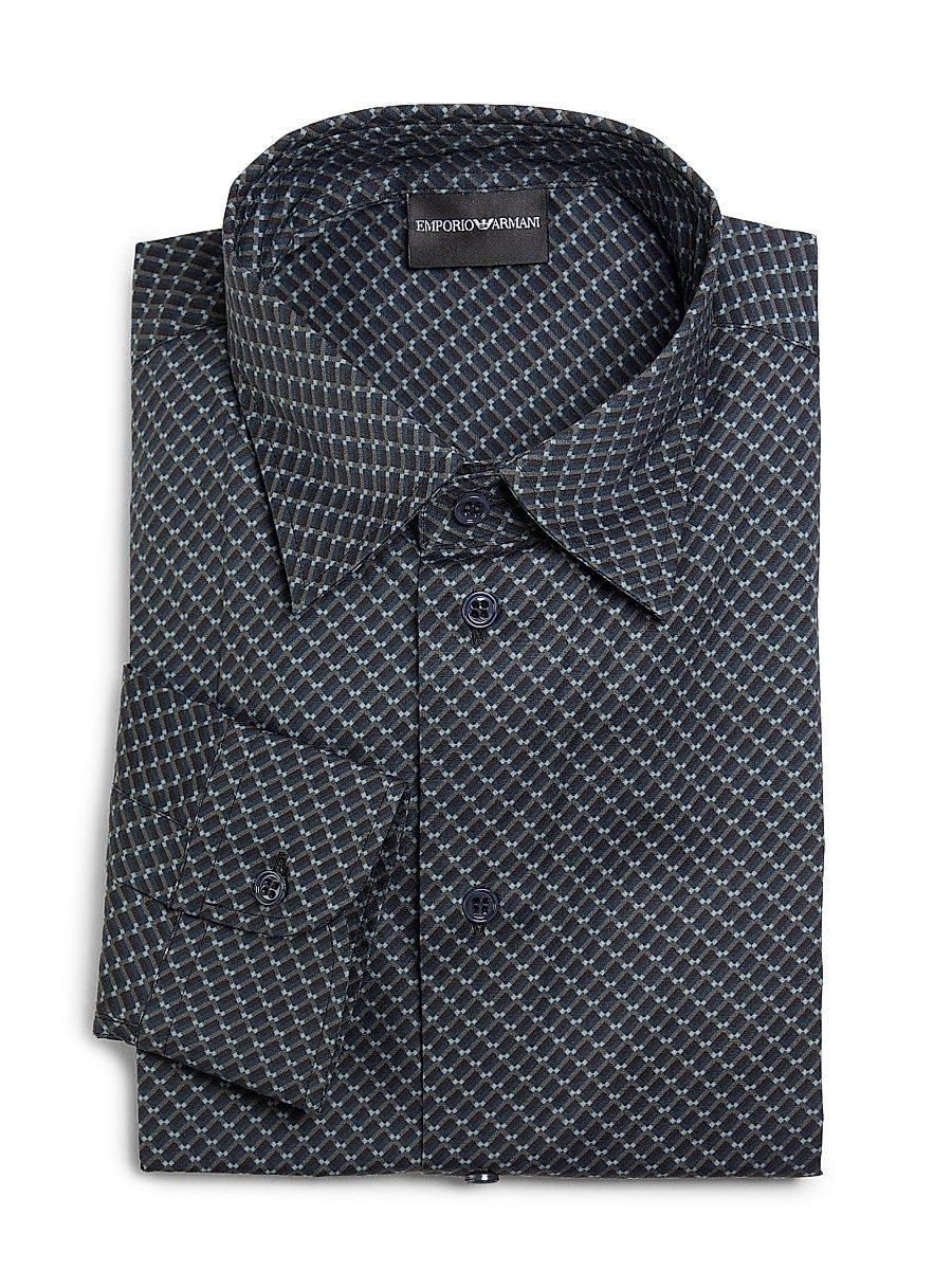 Men's Printed Poplin Shirt - Navy - Size XL