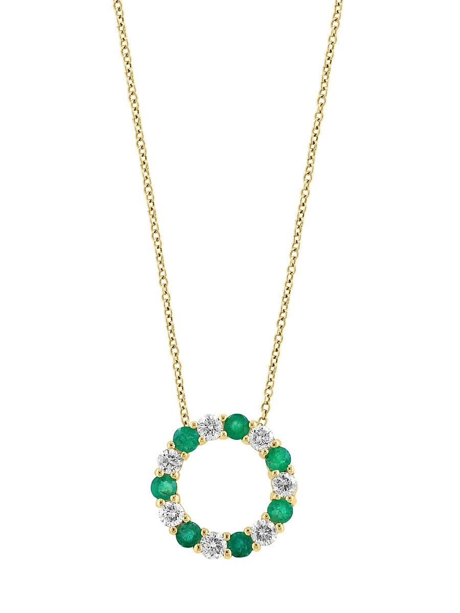 Women's 14K Yellow Gold, Emerald & 0.69 TCW Diamond Circle Pendant Necklace - Yellow Gold