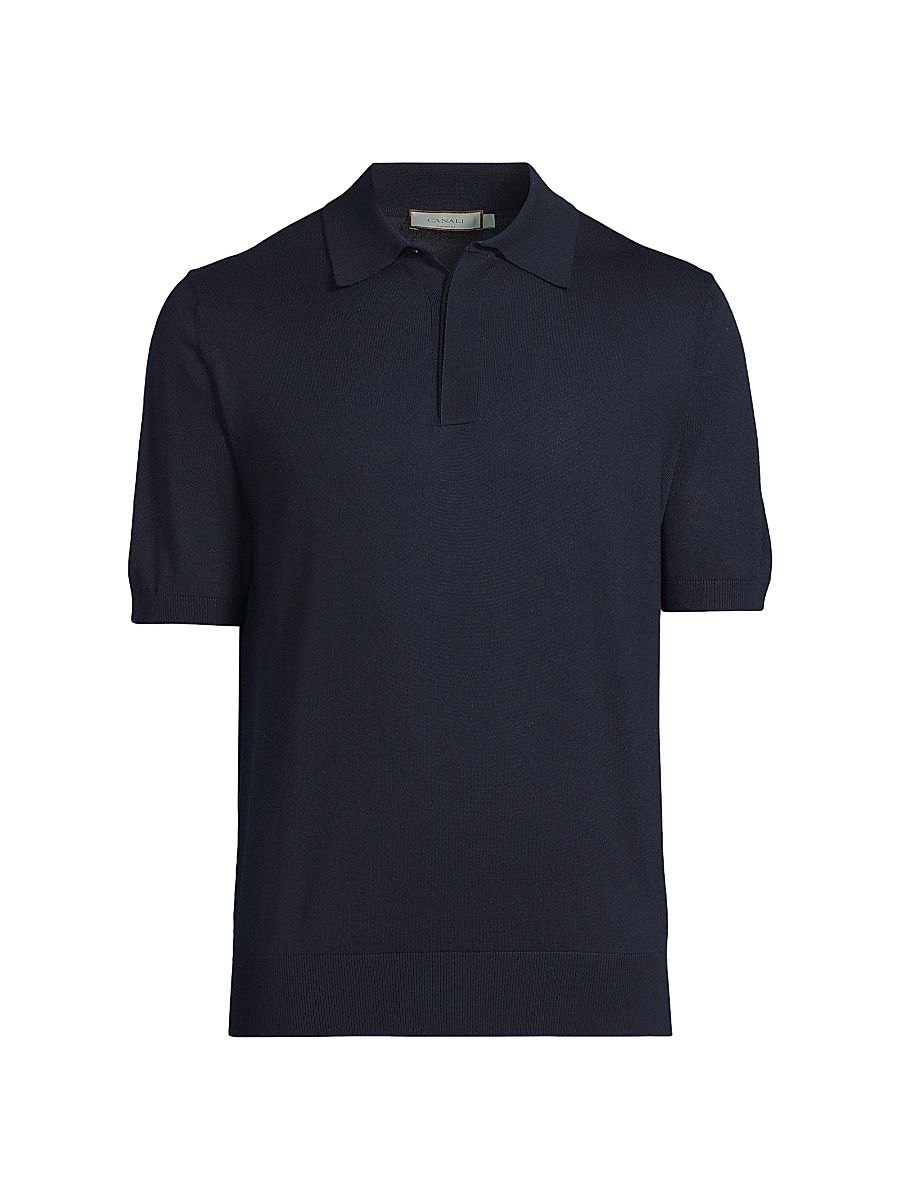 Men's Dressy Lux Modern-Fit Suede Placket Polo Shirt - Navy - Size 40