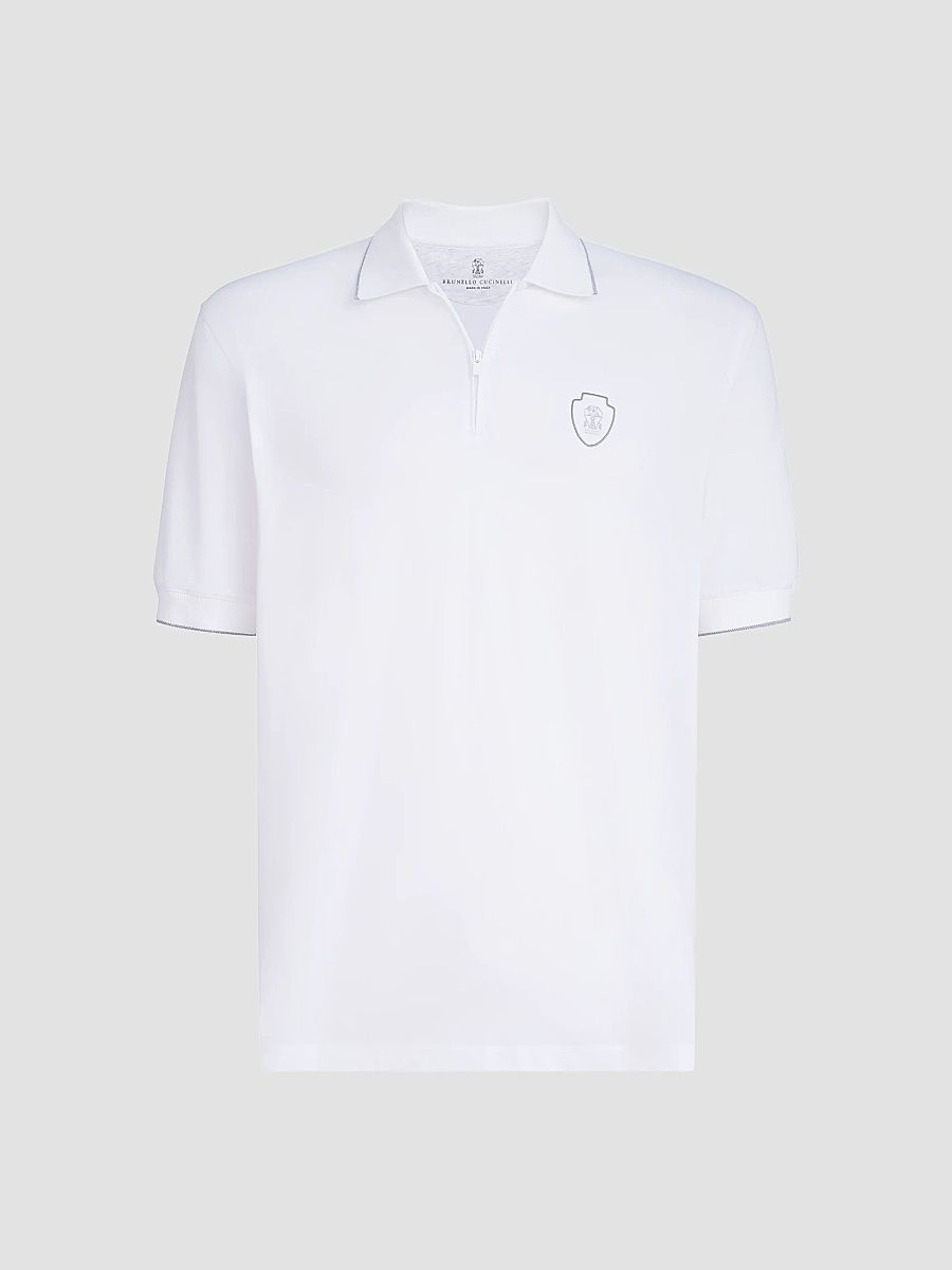 Men's Techno Piqué Polo Shirt with Half Zip - White - Size XXXXL