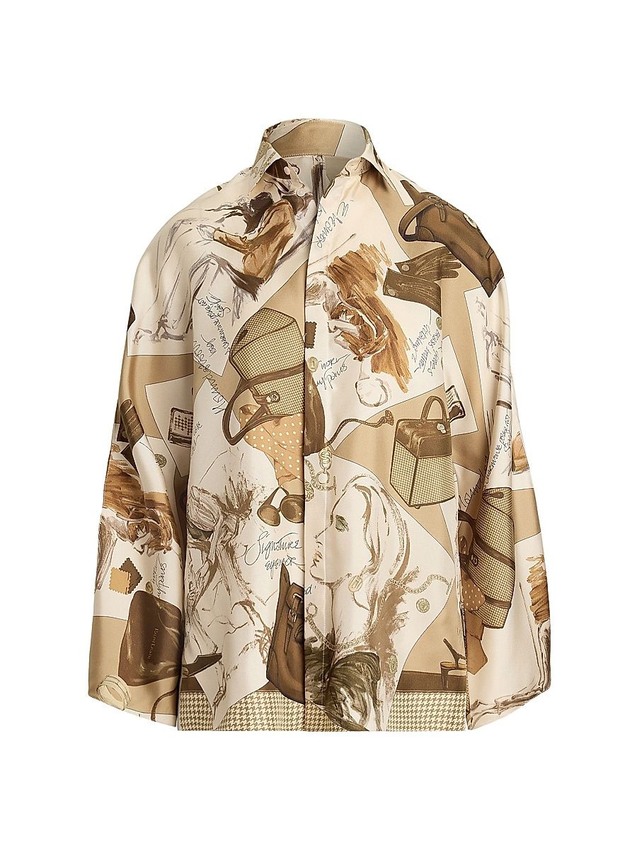 Women's Karen Diary Printed Silk Blouse - Tan Multi - Size 8