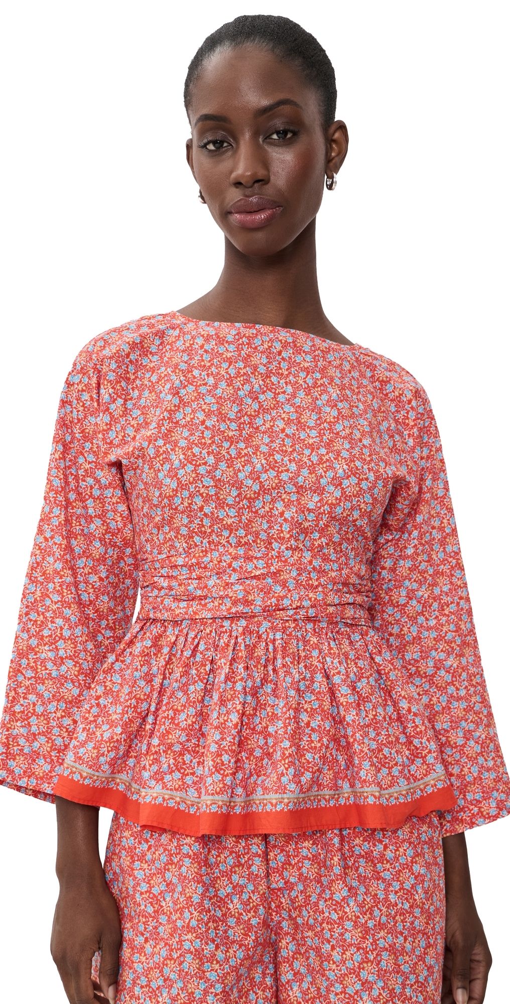La Maregold The Madeline Top Red Linen Bloom S
