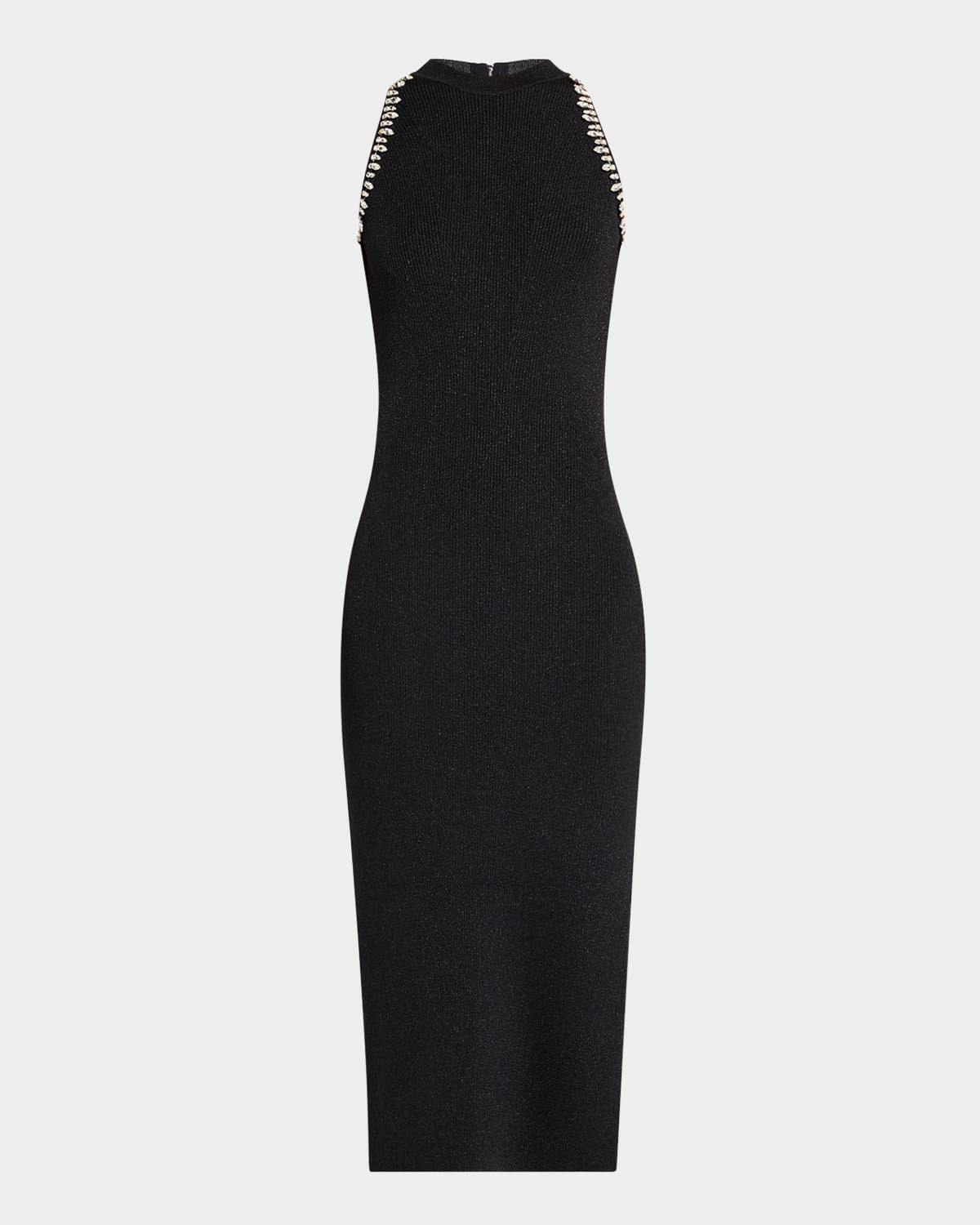 Izel Crystal Halter Ribbed Midi Dress