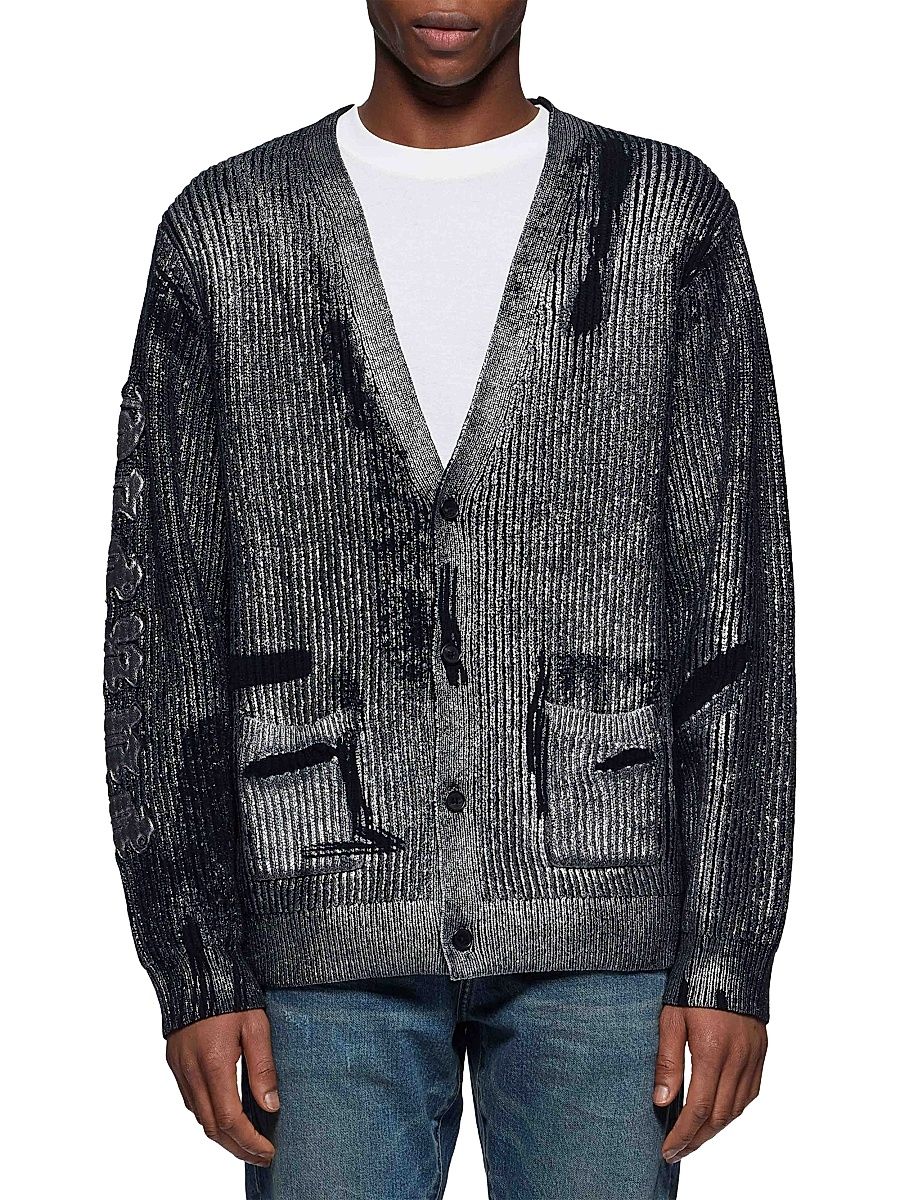 Men's Metallic Foil Cardigan - Black - Size Large