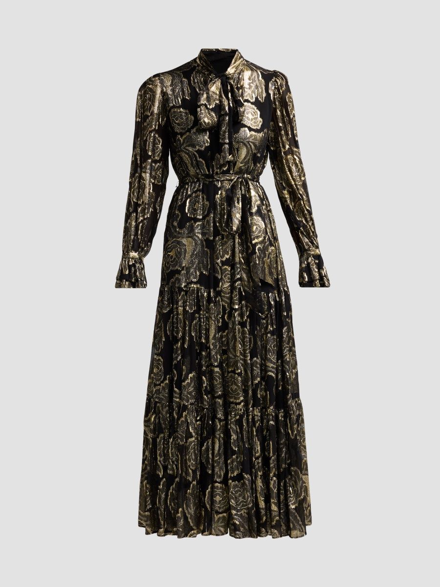 Kobi Halperin Women's Rian Metallic Floral Jacquard Maxi Dress - Black - Size XL