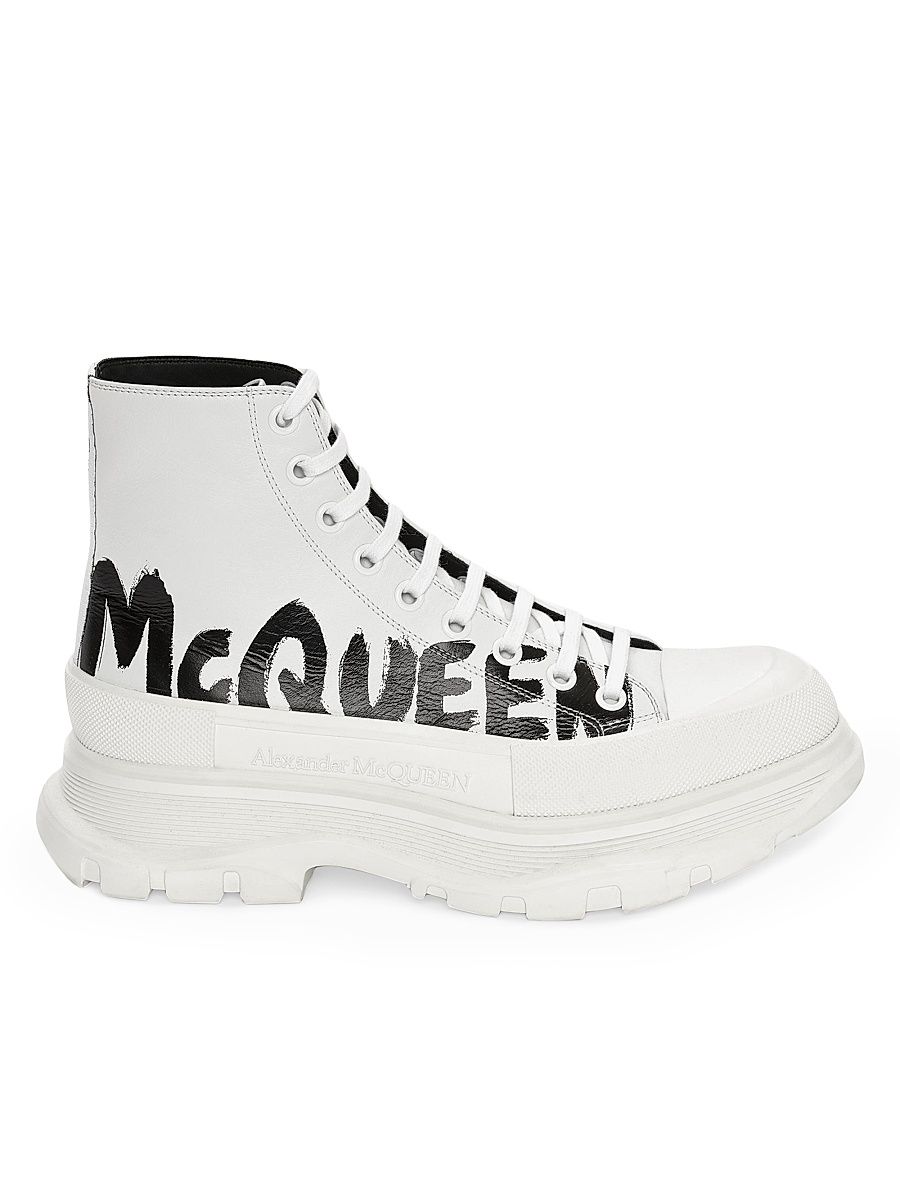 Men's Graffiti Tread Slick Leather Boots - White Black - Size 13