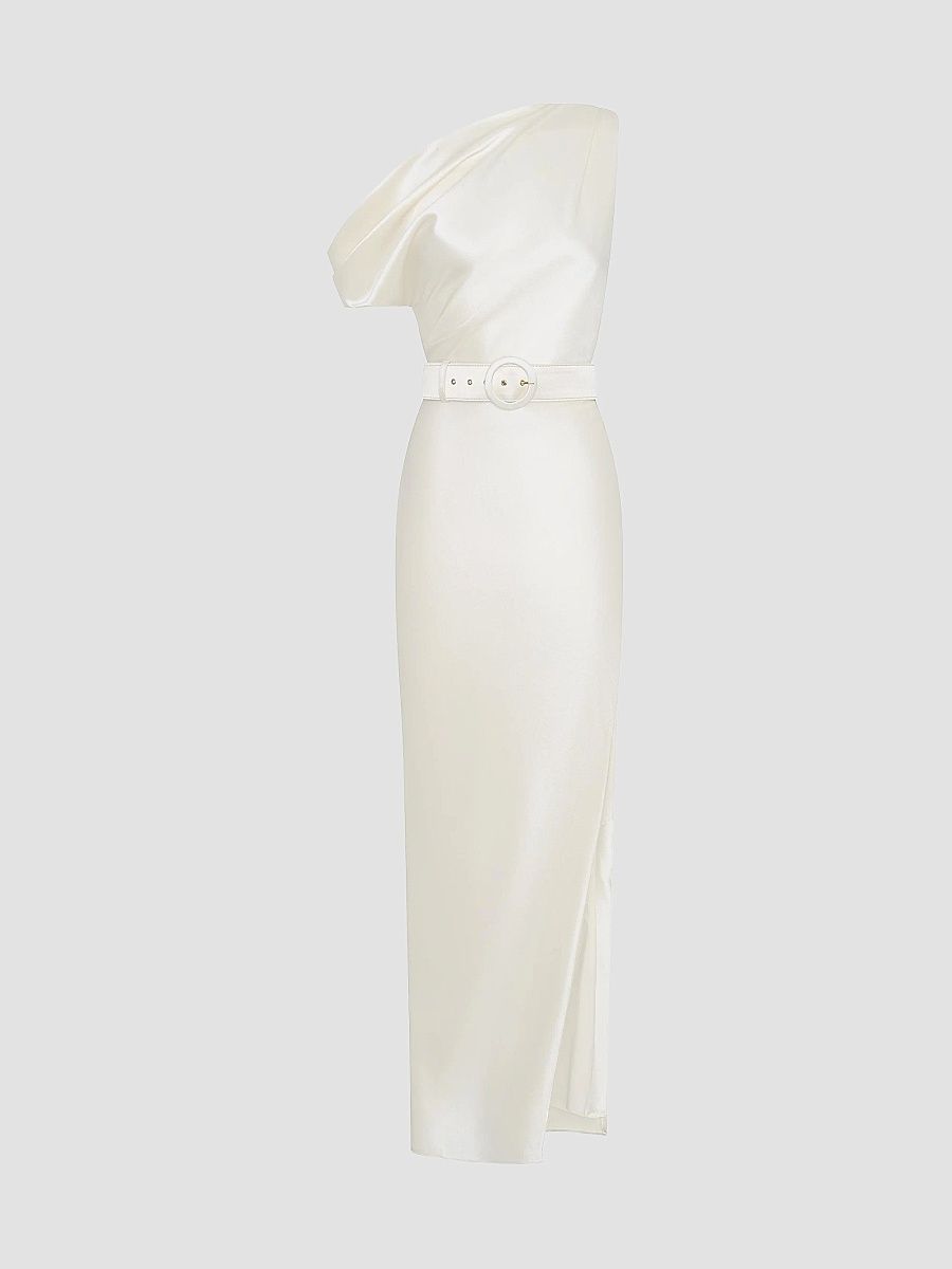 Nicholas the Label Women's Eartha One-Shoulder Satin Maxi Dress - Ivory - Size 12