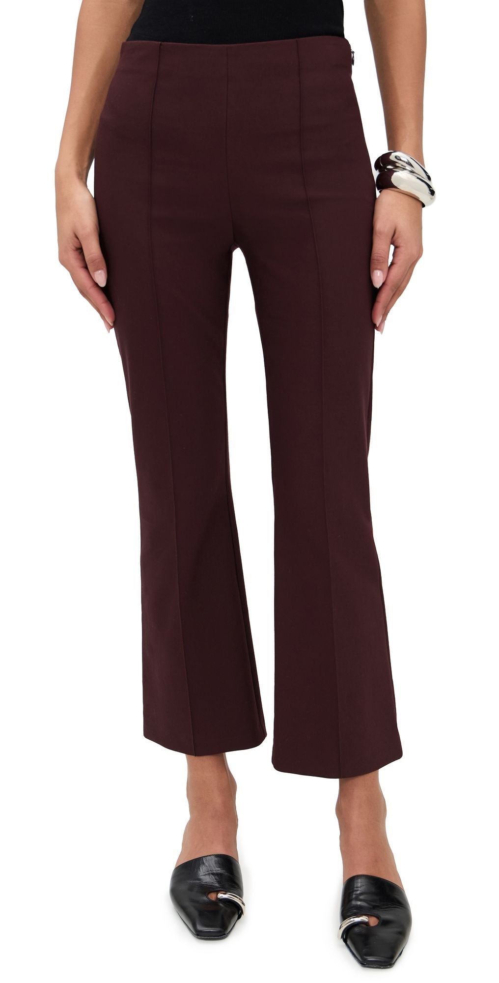 Vince Mid Rise Pintuck Crop Flare Pants Oxblood XS
