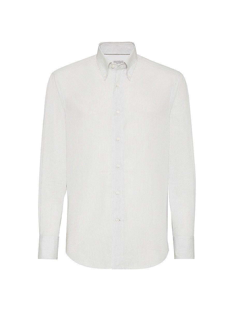 Men's Striped Poplin Shirt with Button Down Collar - White - Size XXXL