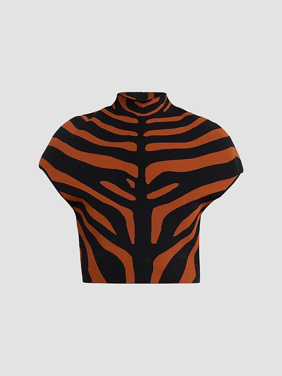 Women's Rumi Knit Top - Deep Cognac Black - Size XS