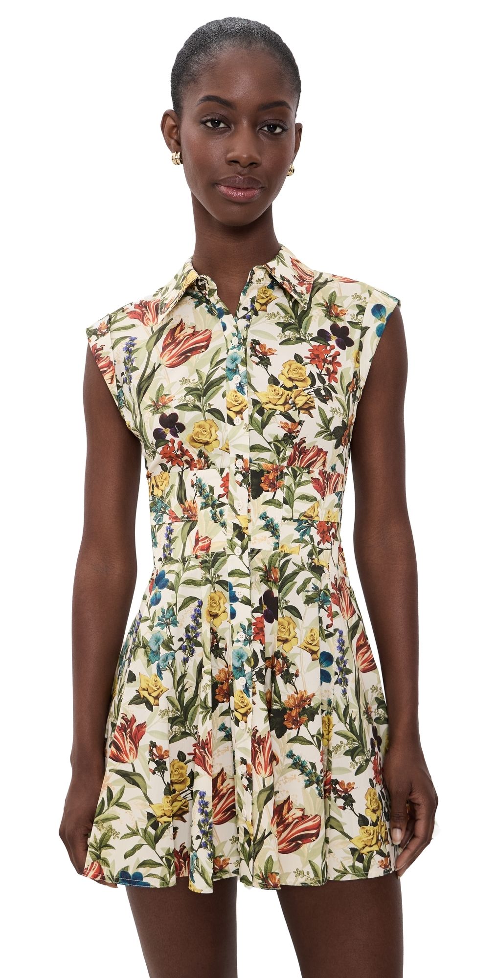 ALICE + OLIVIA Kim Paneled Corset Flared Mini Shirt Dress Desert Springs Vanilla 4