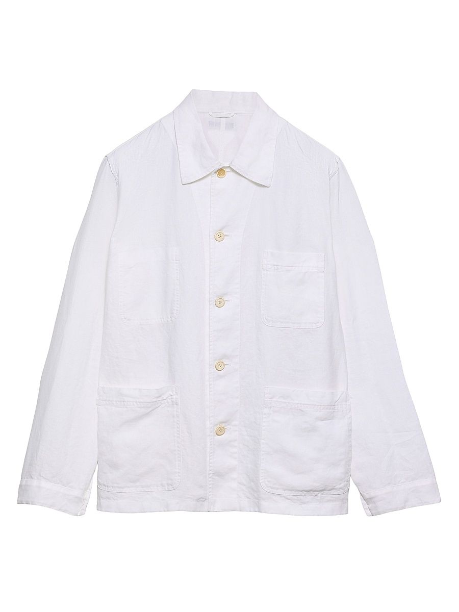 Men's Single-Breasted Linen Jacket - White - Size Medium