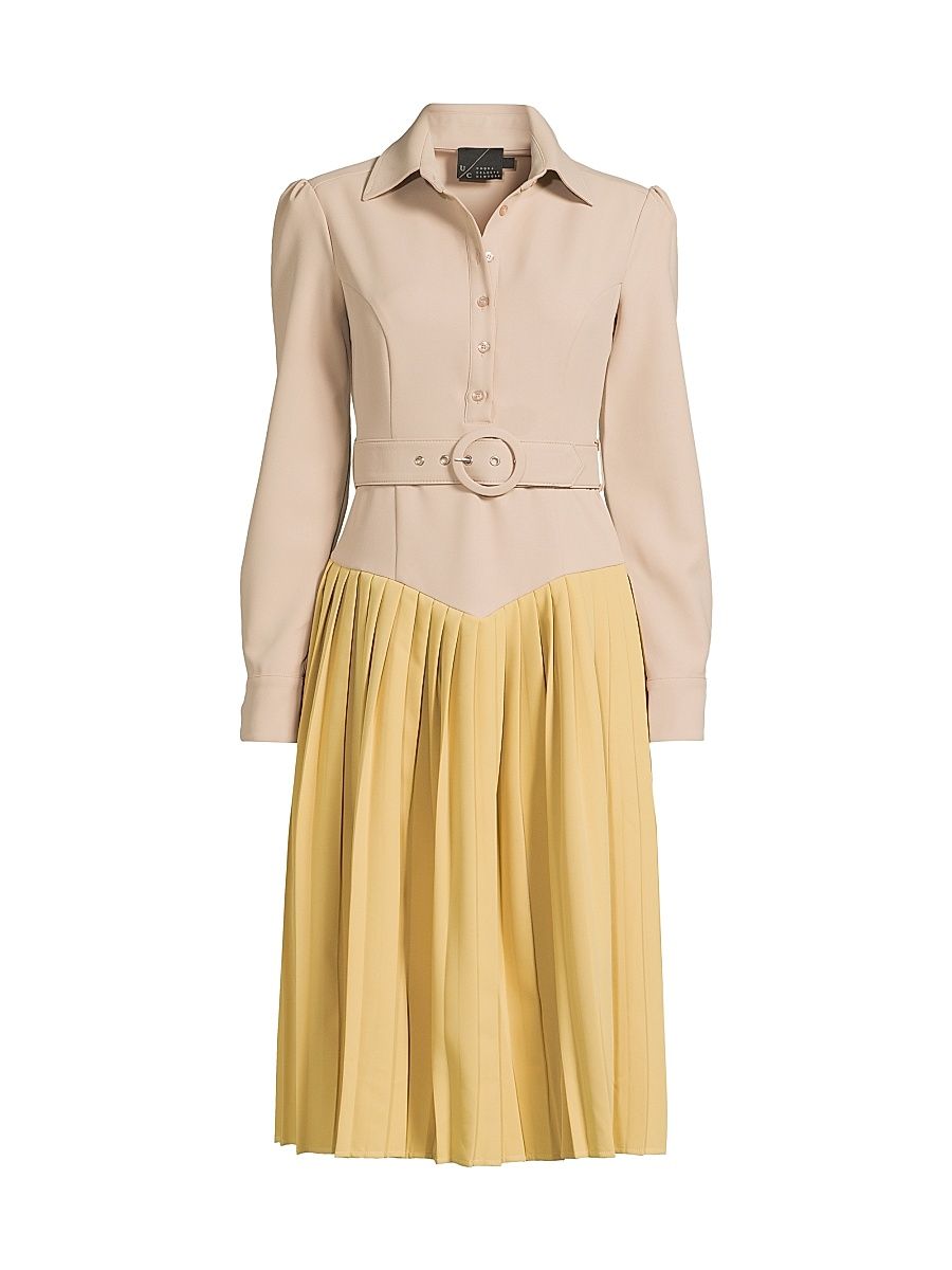 Women's Everyday Tropics Coloblock Belted Shirtdress - Toast Banana - Size Large