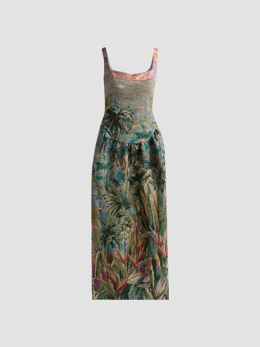 Farm Rio Women's Petrichor Tropical Jacquard Midi Dress - Green - Size Large