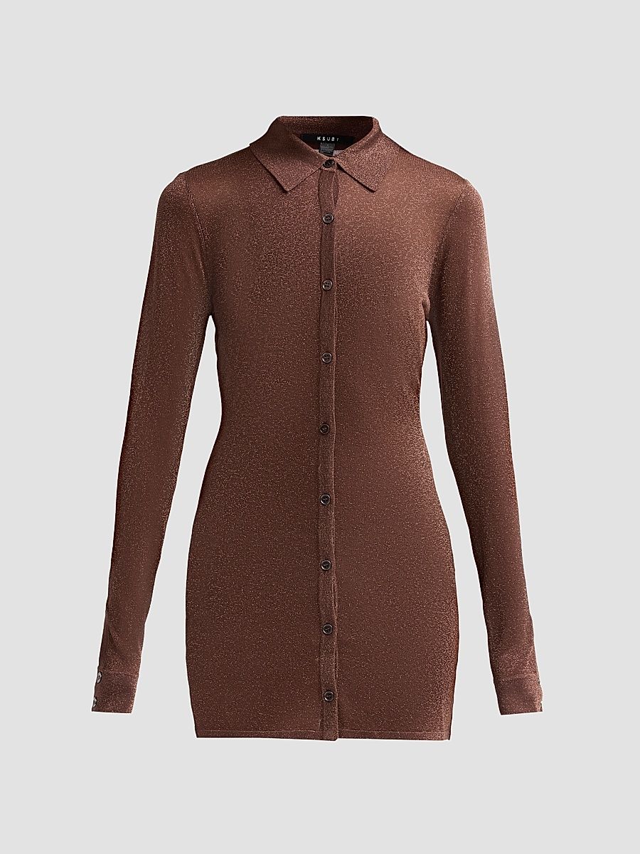 Women's Devin Long-Sleeve Shirtdress - Stone - Size XS