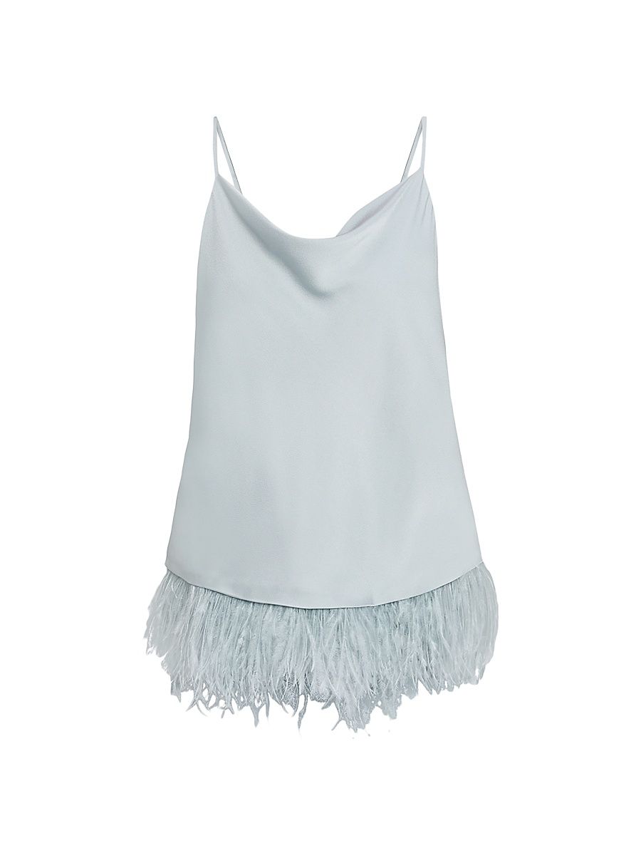 Women's Eliza Feather-Trimmed Satin Top - Slate Blue - Size Small
