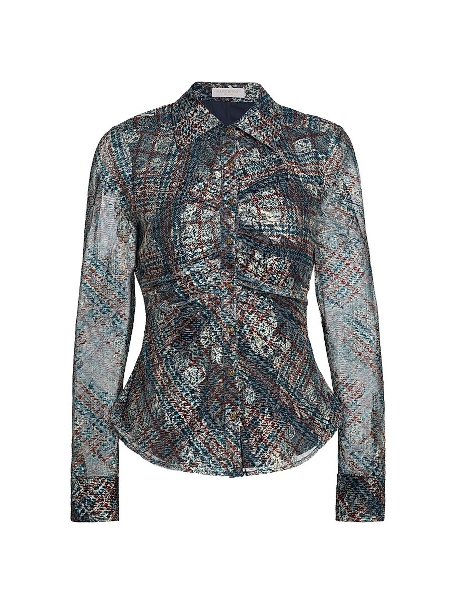 Women's Plaid Hamilton Gathered Button-Front Shirt - Amber Multi - Size Medium