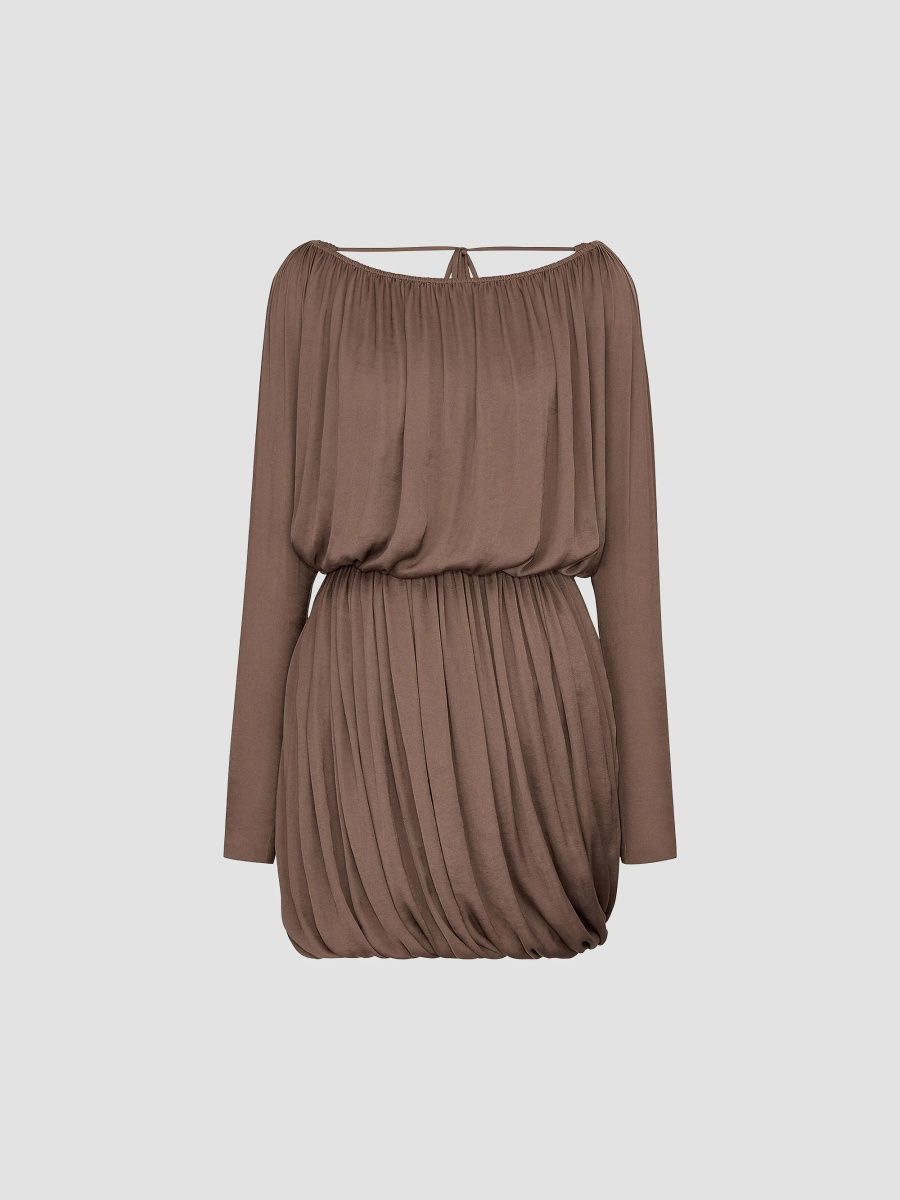 Saint Laurent Women's Cowl-Back Dress in Taffeta - Taupe - Size 8