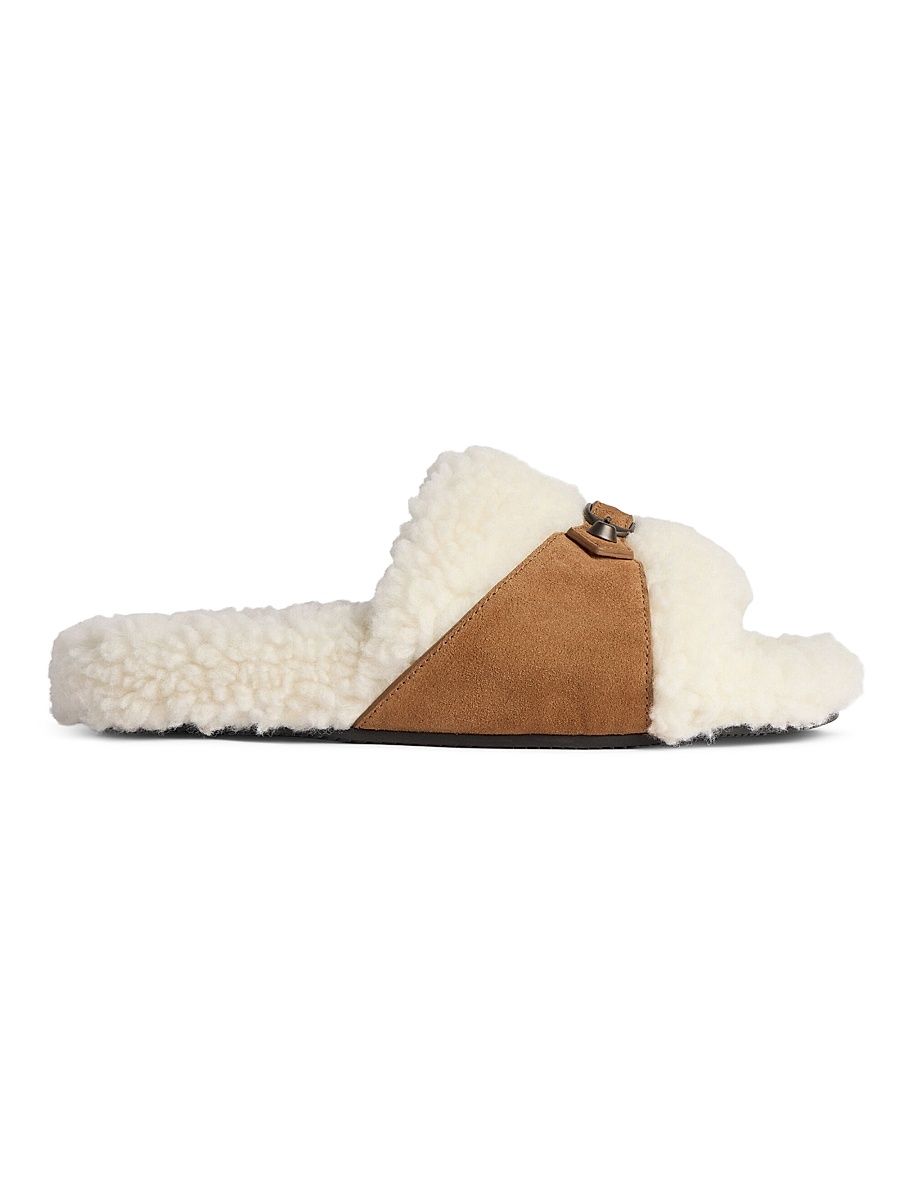Women's Furry Slide Sandals - Off White Brown - Size 12
