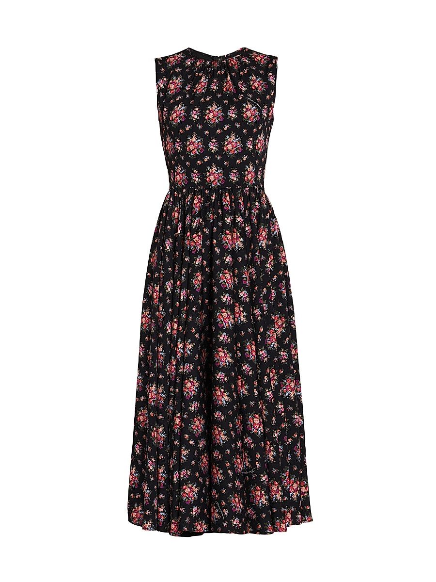 Women's Floral Silk-Blend Midi-Dress - Mazzolini Fiori Fner - Size 14
