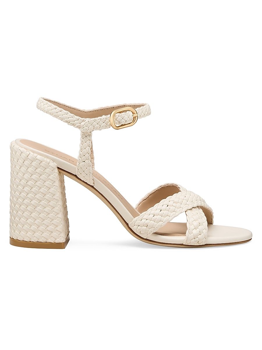 Women's Alyssa 85MM Woven Leather Block-Heel Sandals - Cream - Size 9.5