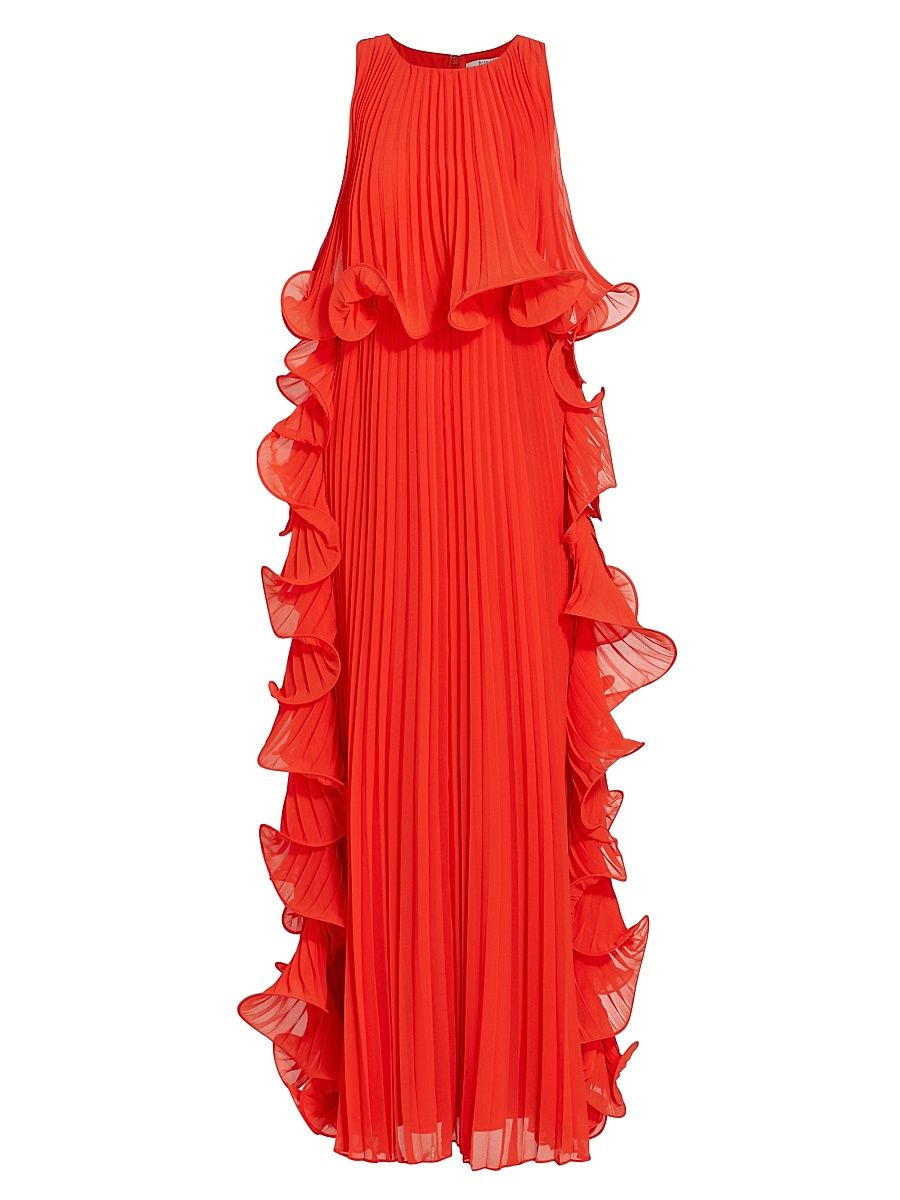 Women's Pleated Octopus-Trimmed Gown - Persimmon - Size 4