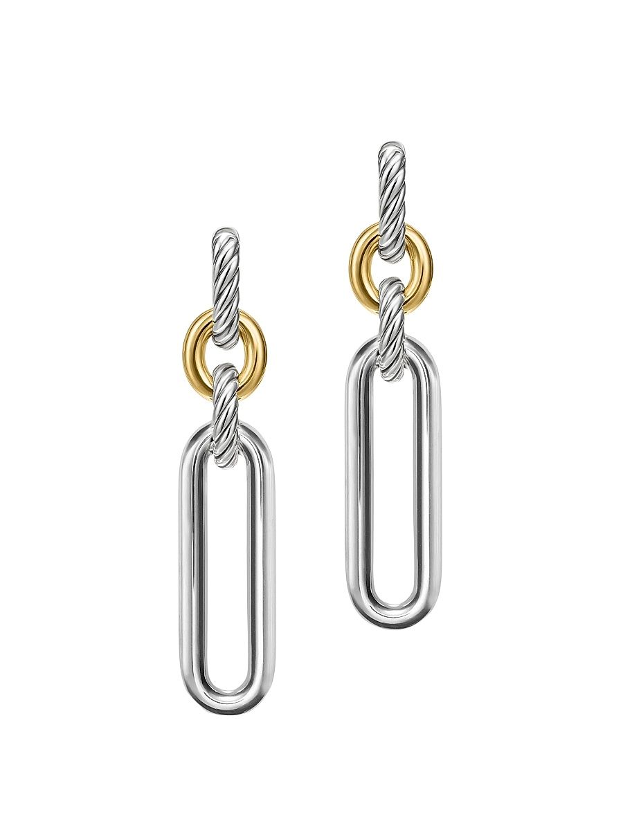 Women's Lexington Double Link Drop Earrings in Sterling Silver with 18K Yellow Gold, 54MM - Silver
