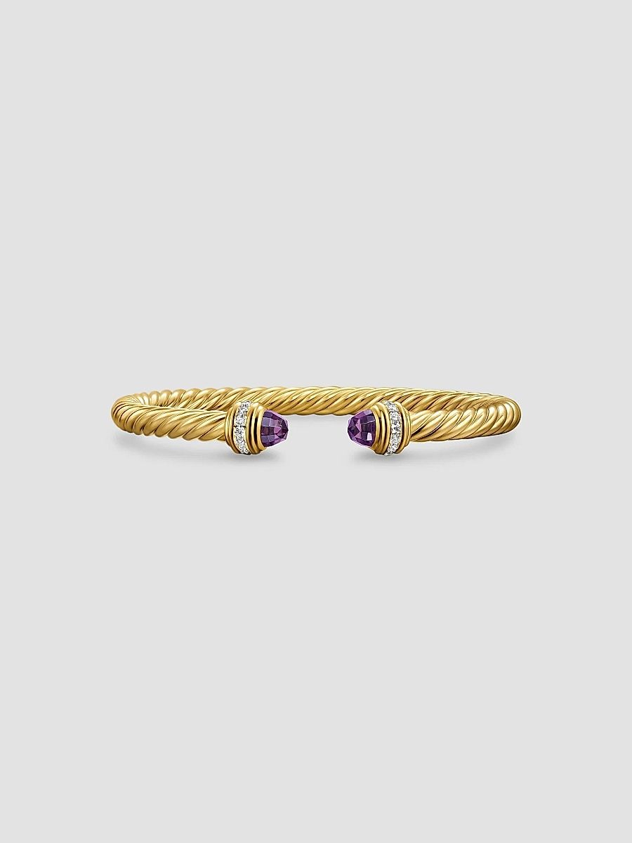 David Yurman Women's Classic Cablespira Bracelet in 18K Yellow Gold - Amethyst - Size Medium