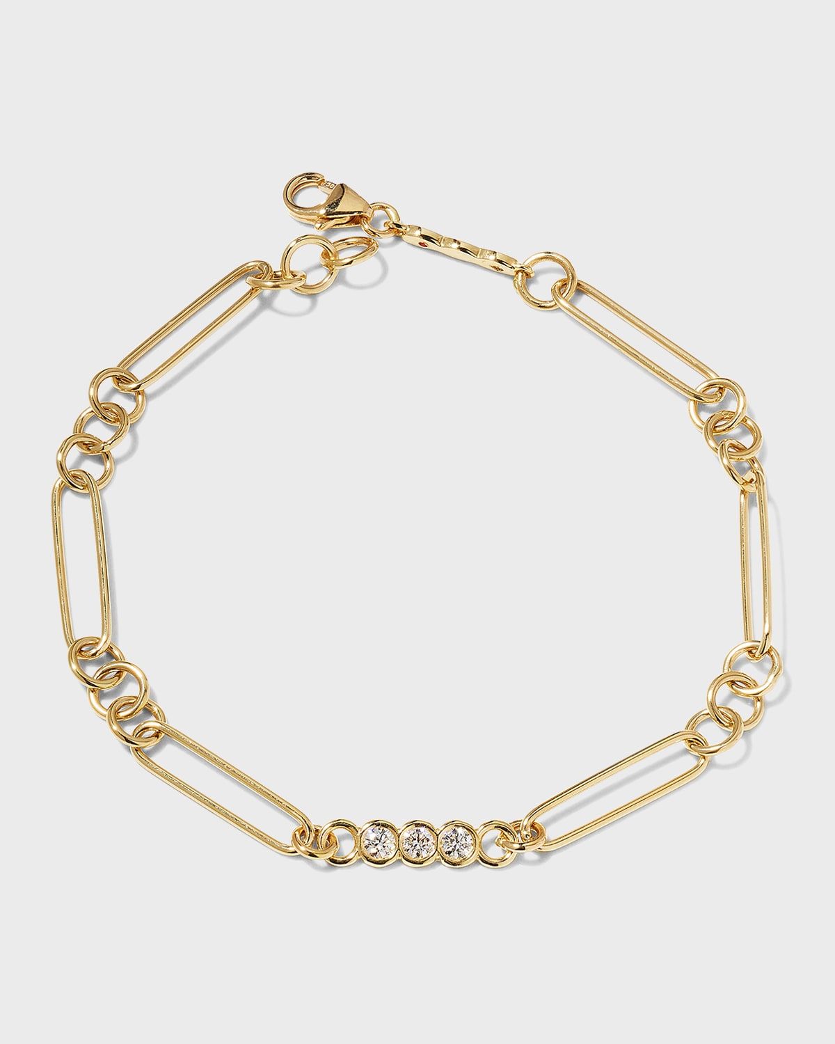 Yellow Gold Oval-Link Chain Bracelet with Diamond Section