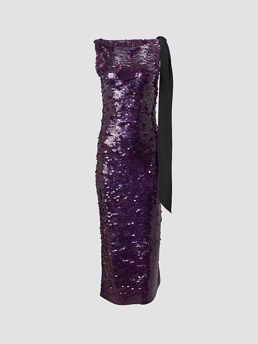 Carolina Herrera Women's Sequined Bow-Shoulder Sheath Gown - Plum - Size XL