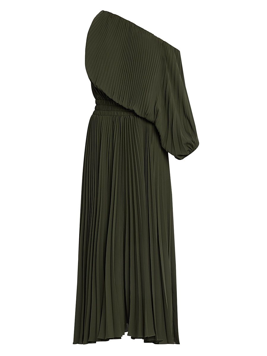 Women's Mara Pleated Asymmetric Midi-Dress - Dark Green - Size XL