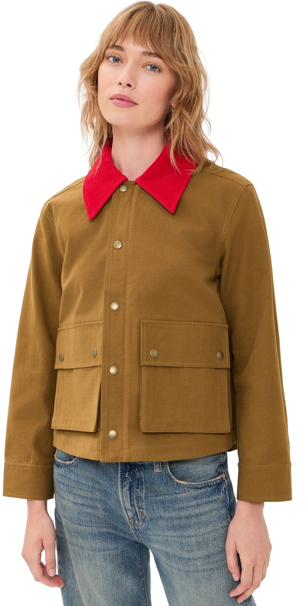 THE GREAT. The Swingy Jacket Rust With Bright Red 3
