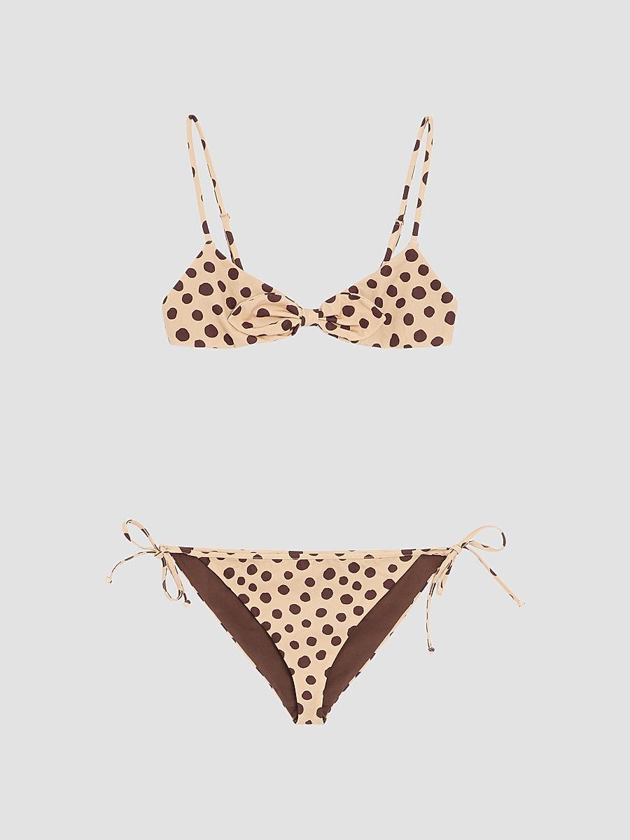Women's Lycra Swimsuit in Plus De Pois Dalmata Polka Dot - Beige Chocolate - Size XS