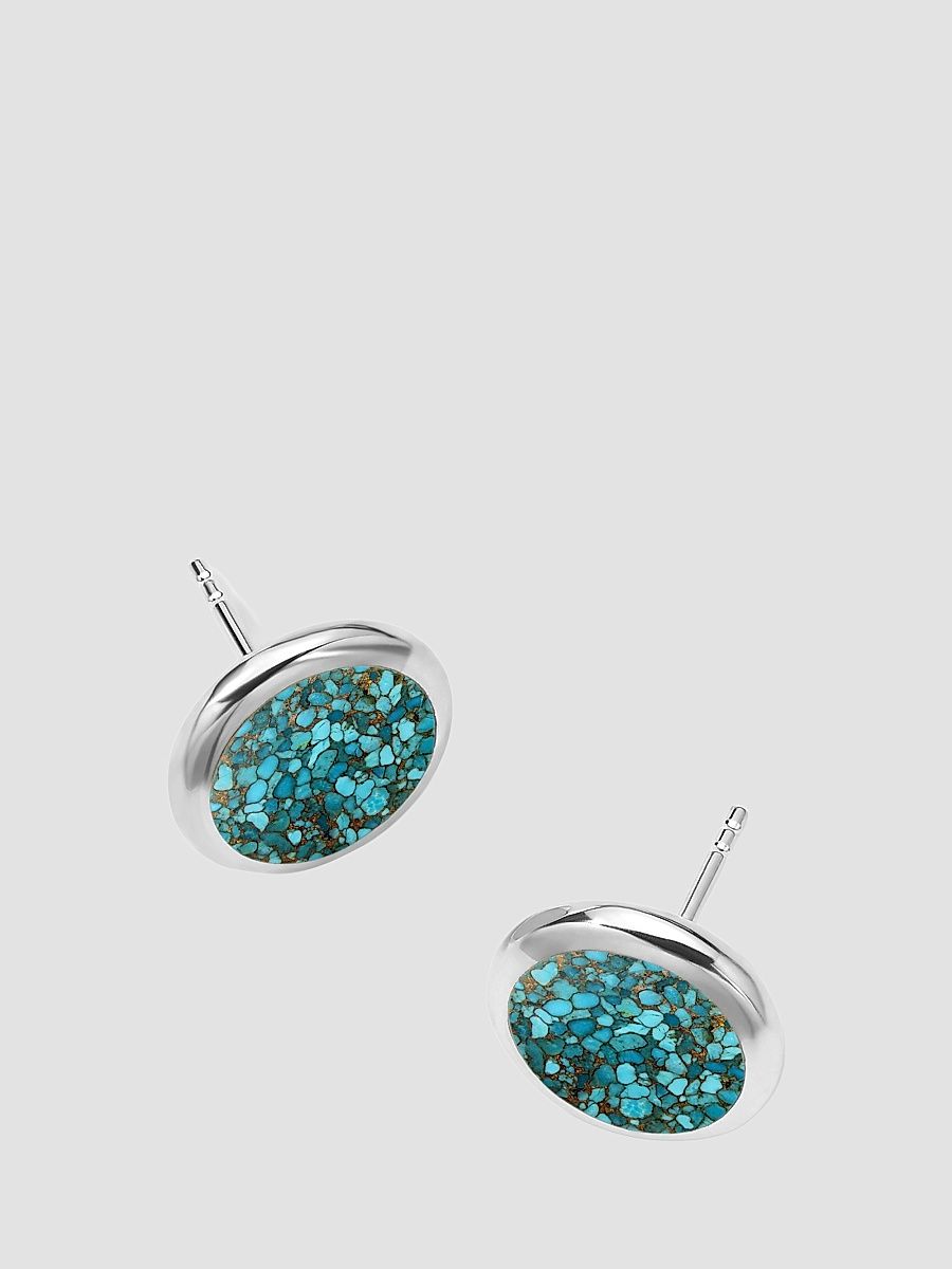 Women's Polished Rock Candy Sterling Silver, Rock Crystal, Bronze & Turquoise Doublet Stud Earrings - Silver